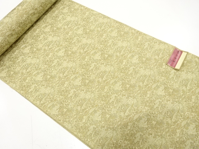 アンティーク　田舎風景模様織り出し　着尺反物